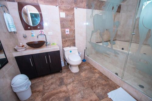 a bathroom with a toilet and a shower and a sink at Casa Boutique Blessed Place in San Andrés