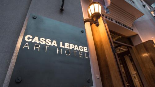 a sign for a casa leeper art hotel on a building at Cassa Lepage Art Hotel Buenos Aires in Buenos Aires