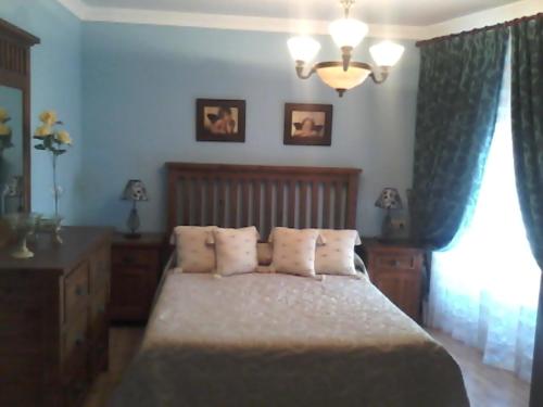 - une chambre avec un lit et deux oreillers dans l'établissement Los Girones Pacheco, à Villanueva de los Infantes
