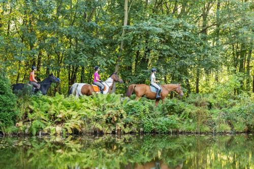 a group of people riding horses by a river at Rancho Ślężański Młyn in Szczepanów