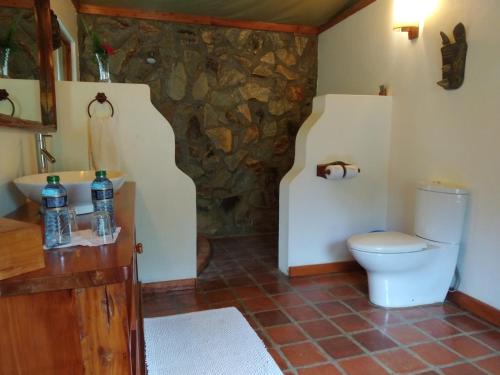 bagno con servizi igienici e lavandino di Ziwa Bush Lodge a Nakuru