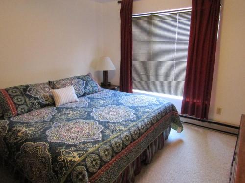 un dormitorio con una cama y una ventana en Cozt Downstairs Skyleaf D1 Condo, en Sugar Mountain