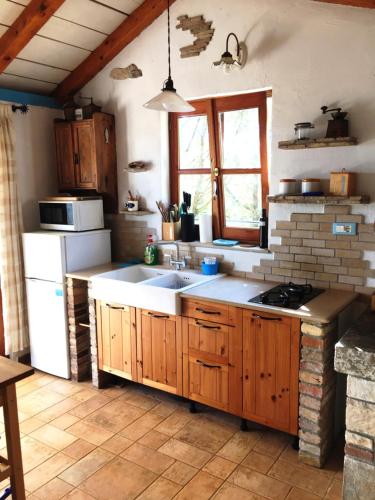 a kitchen with a sink and a stove at Girica in Ugrinići