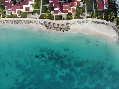 an aerial view of the beach and the ocean at Dickenson Bay Oasis at Antigua Village in Saint Johnʼs