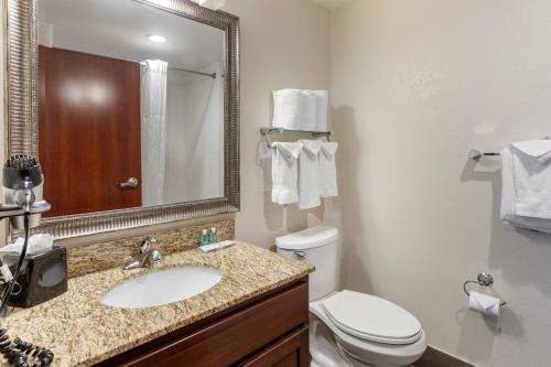 丹佛的住宿－丹佛市中心主要套房酒店，一间带水槽、卫生间和镜子的浴室