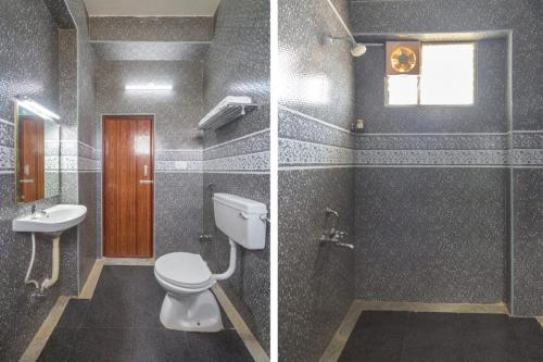 two pictures of a bathroom with a toilet and a sink at BAY INN in Chennai