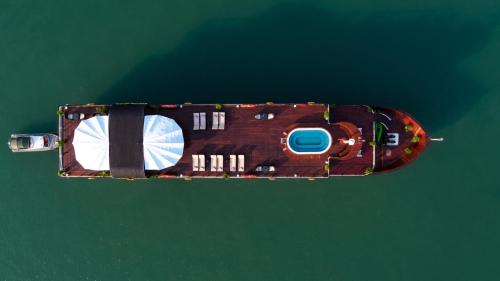 an overhead view of a boat in the water at Orchid Premium Cruise in Ha Long