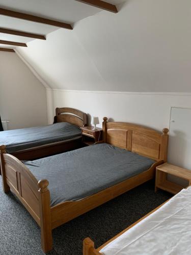 a room with two beds in a room at Penzion Na Bobrovníku in Lipova Lazne
