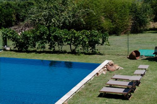 a teddy bear laying next to a swimming pool at Tuttaterra in Serra San Quirico