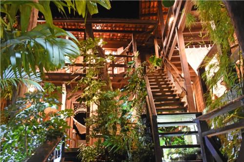 a staircase in a building with lots of plants at Pousada Riacho Dos Cambucas in Abraão