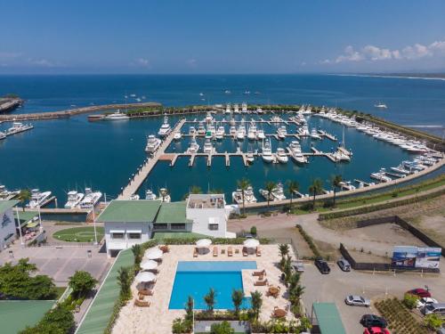 an aerial view of a marina with boats at Las Villas Marina Pez Vela in Quepos
