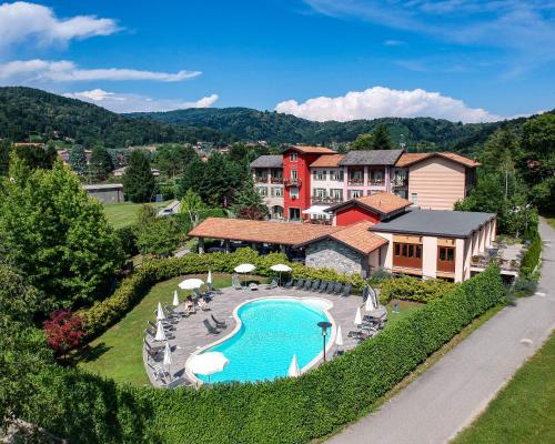 an aerial view of a resort with a swimming pool at Hotel Cortese in Armeno