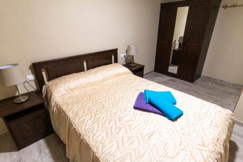 a bedroom with a bed with a blue pillow on it at CASA CAL METGE in Benissanet