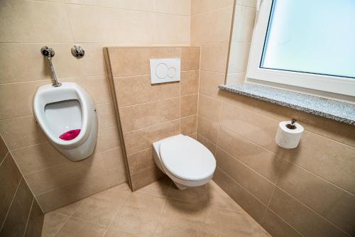 a bathroom with a toilet and a urinal at Holiday Home with Hot tub and Sauna Sabina in Rovte