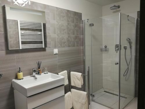 Koupelna v ubytování Coral SPA Apartament Pięć Mórz