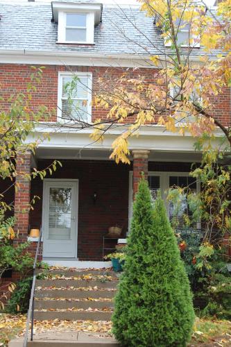 a brick house with a porch and a christmas tree at Master Bedroom-Private Bath, Washington DC in Washington, D.C.