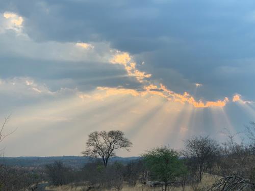 a group of rays of light shining through the clouds at Modjadji Estate Lodge & Spa in Grietjie Nature Reserve