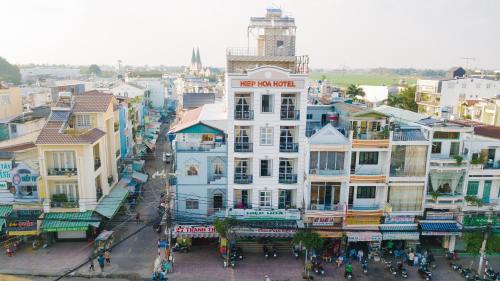 an aerial view of a building in a city at HIEP HOA HOTEL in Chau Doc