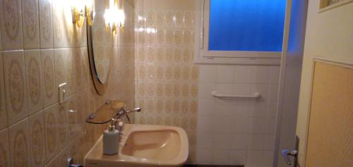 a bathroom with a sink and a mirror at chambre d'hôte in Campagne