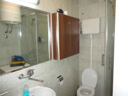 a bathroom with a toilet and a sink and a shower at Autokomanda in Belgrade