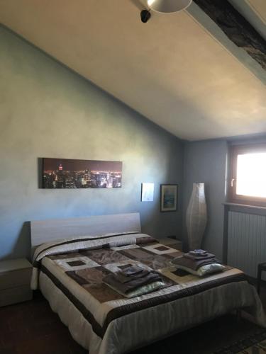 um quarto com uma cama grande e uma janela em Cascina Garaita em Fossano