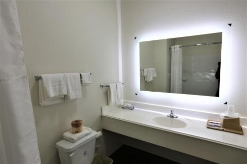 Cuero的住宿－Executive Inn & Suites Cuero，白色的浴室设有水槽和镜子
