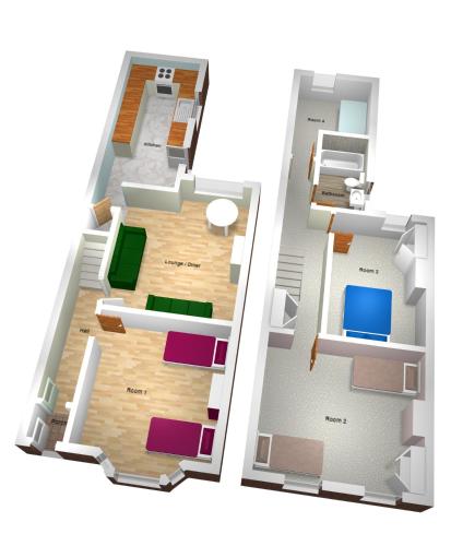 a rendering of a house floor plan at Somerville House by YourStays - 4 Bedroom House in Crewe in Crewe