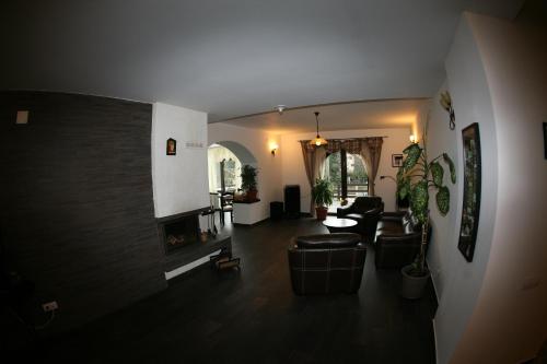 a living room with a couch and a fireplace at Timis Valley, Casa Eni&Dan in Predeal