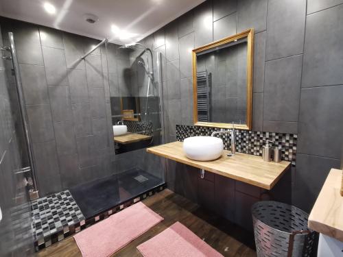 een badkamer met een wastafel en een douche bij Maison d' Alys entre Luberon et Alpilles in Cabannes