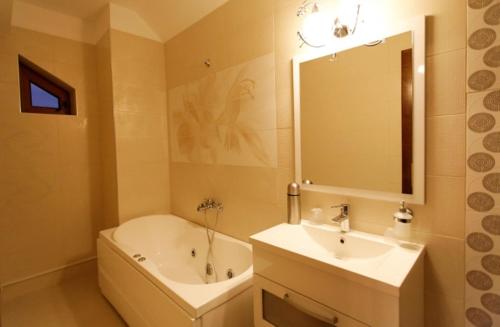 a bathroom with a tub and a sink and a bath tub at Pension Casa Grande in Baile Felix