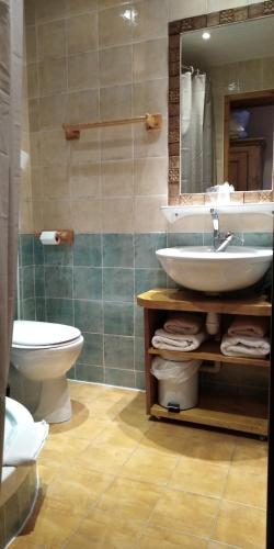 a bathroom with a sink and a toilet and a mirror at Le Dôme in Tignes