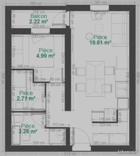 a floor plan of a house with at Appartement 3 pièces, 2 chambres au cœur de la station in Val Louron