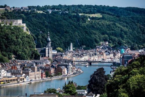 a view of a city with a river at Les rives de Sax in Dinant