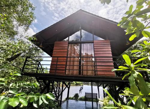 una casa en un árbol en una plataforma en el bosque en Nature Cabanas & Floating Restaurant en Galle