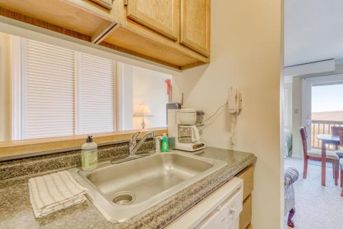 a kitchen with a sink and a microwave at Sugar Ski 11-202 in Sugar Mountain