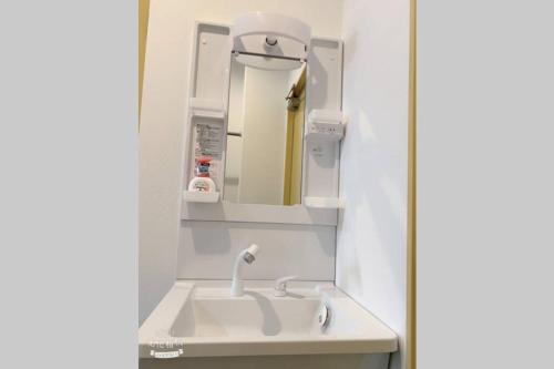 a bathroom with a sink and a mirror at ひまわり 向日葵 himawari in Takamatsu