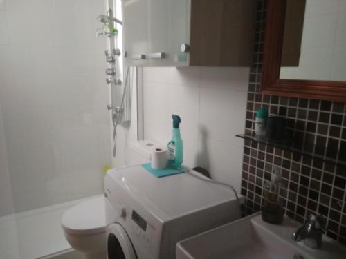 a bathroom with a washing machine next to a sink at Apartamento Moncofar playa in Moncófar