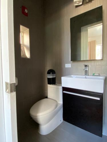 a bathroom with a white toilet and a sink at Harding Boutique Apartments in Miami Beach