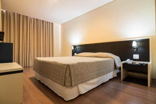 a bedroom with a large bed and a television at Hotel Financial in Belo Horizonte