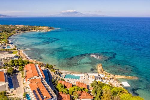 an aerial view of a beach and the ocean at Alexandra Beach Resort & Spa in Tsilivi