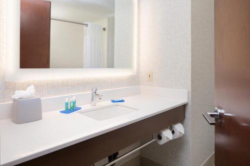 a bathroom with a white sink and a mirror at Holiday Inn Express Louisville Northeast, an IHG Hotel in Louisville