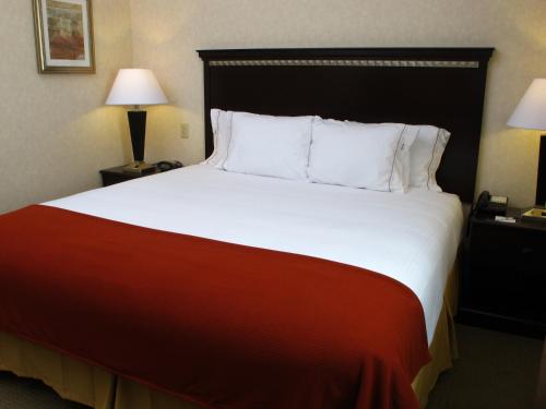 1 cama grande en una habitación de hotel con 2 lámparas en Holiday Inn Express Salt Lake City South - Midvale, an IHG Hotel, en Midvale