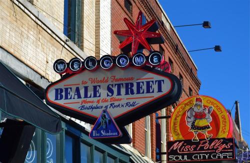 a sign for a beale street on the side of a building at Staybridge Suites Memphis-Poplar Ave East by IHG in Memphis