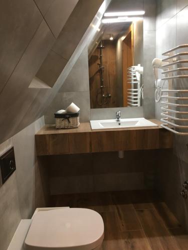 a bathroom with a toilet and a sink at Rezydencja Kojsowka in Witów