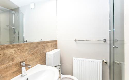 a bathroom with a sink and a toilet and a mirror at Kitzbühel City 2 in Kitzbühel