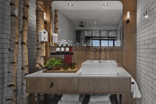 bagno con lavandino bianco e bancone di Treehouse Hotel London a Londra
