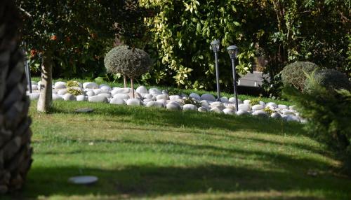a garden with a bunch of rocks in the grass at Casa das Carpas in Vizela