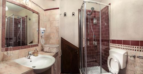 a bathroom with a sink and a shower and a toilet at Casetta Di Carlo Magno in Sutri
