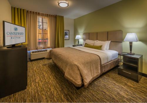 a hotel room with a large bed and a television at Candlewood Suites Winnemucca by IHG in Winnemucca
