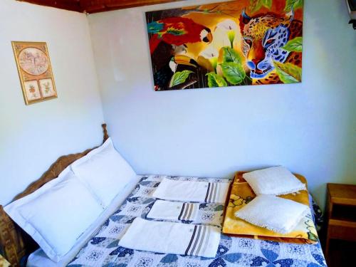 a bed in a room with a painting on the wall at Chale Ideal in Conceição da Ibitipoca